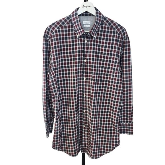 Brunello Cucinelli Other - Brunello Cucinelli Mens Basic Fit Plaid Button Down  Shirt Size Large Cotton